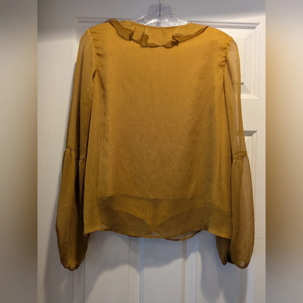 Sunday in Brooklyn Anthropologie Mustard Yellow Sheer Lined Blouse Top Sz S EUC - Picture 7 of 16